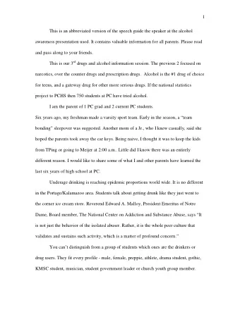 1  This is an abbreviated version of the speech guide the speaker at the alcohol  awareness