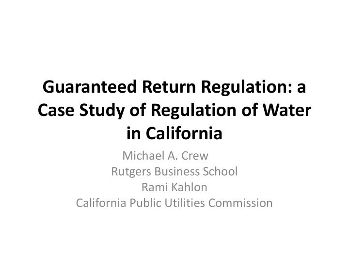 case study of regulation of water