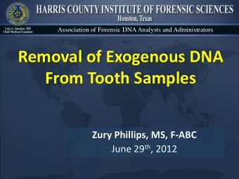 Removal of Exogenous DNA  From Tooth Samples  Zury Phillips, MS, F-ABC June 29 th , 2012
