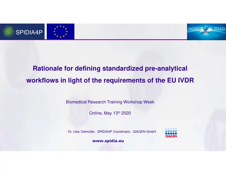 rationale for defining standardized pre analytical
