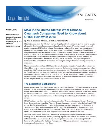 M&amp;A in the United States: What Chinese  March 1, 2013  Cleantech Companies Need to Know about