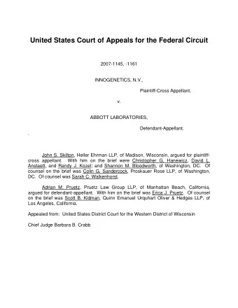 United States Court of Appeals for the Federal Circuit  2007-1145, -1161  INNOGENETICS, N.V.,