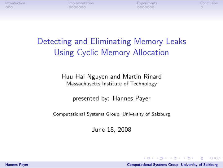 detecting and eliminating memory leaks using cyclic