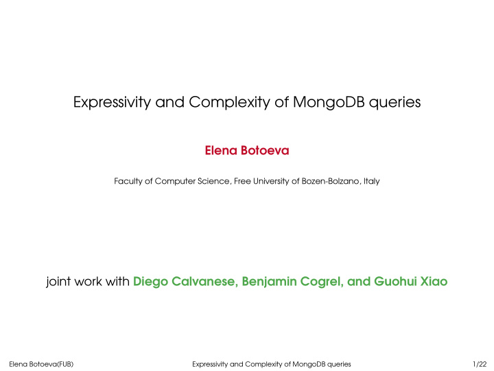 expressivity and complexity of mongodb queries