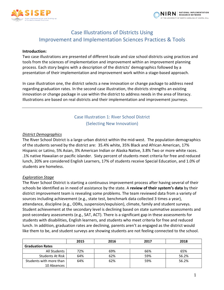 case illustrations of districts using improvement and