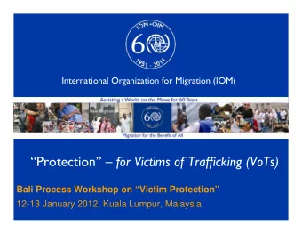 Protection  for Victims of Trafficking (VoTs)  Bali Process Workshop on Victim