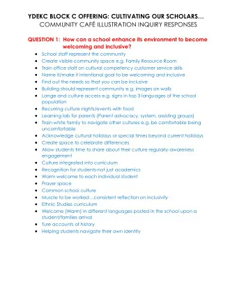YDEKC BLOCK C OFFERING: CULTIVATING OUR SCHOLARS  COMMUNITY CAF ILLUSTRATION INQUIRY RESPONSES