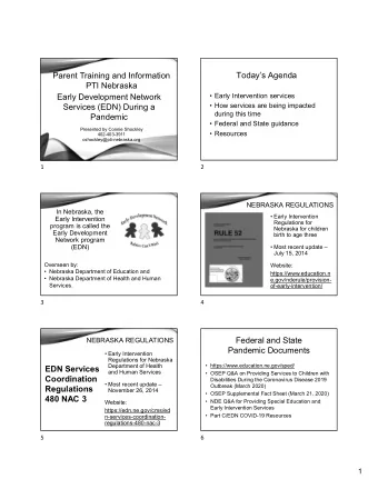 Parent Training and Information  Todays Agenda  PTI Nebraska   Early Intervention services