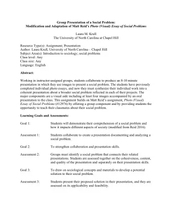 Group Presentation of a Social Problem: Modification and Adaptation of Matt Reids Photo (Visual)