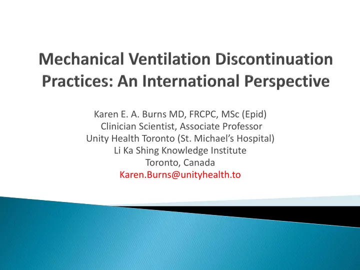 karen e a burns md frcpc msc epid