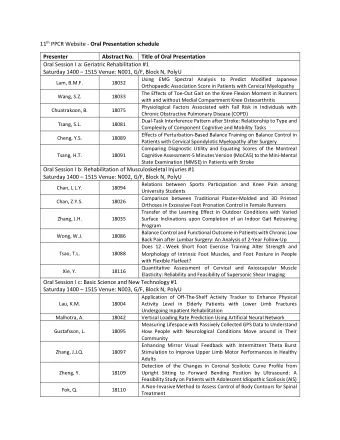 11 th PPCR Website - Oral Presentation schedule  Presenter  Abstract No.  Title of Oral