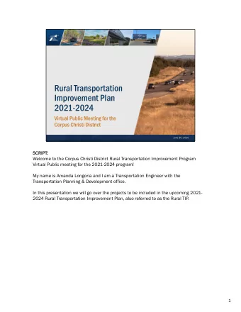 Rural Transportation  Improvement Plan  2021-2024  Virtual Public Meeting for the  Corpus Christi