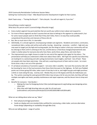 2019 Community Revitalization Conference Session Notes Getting Your Community in Gear