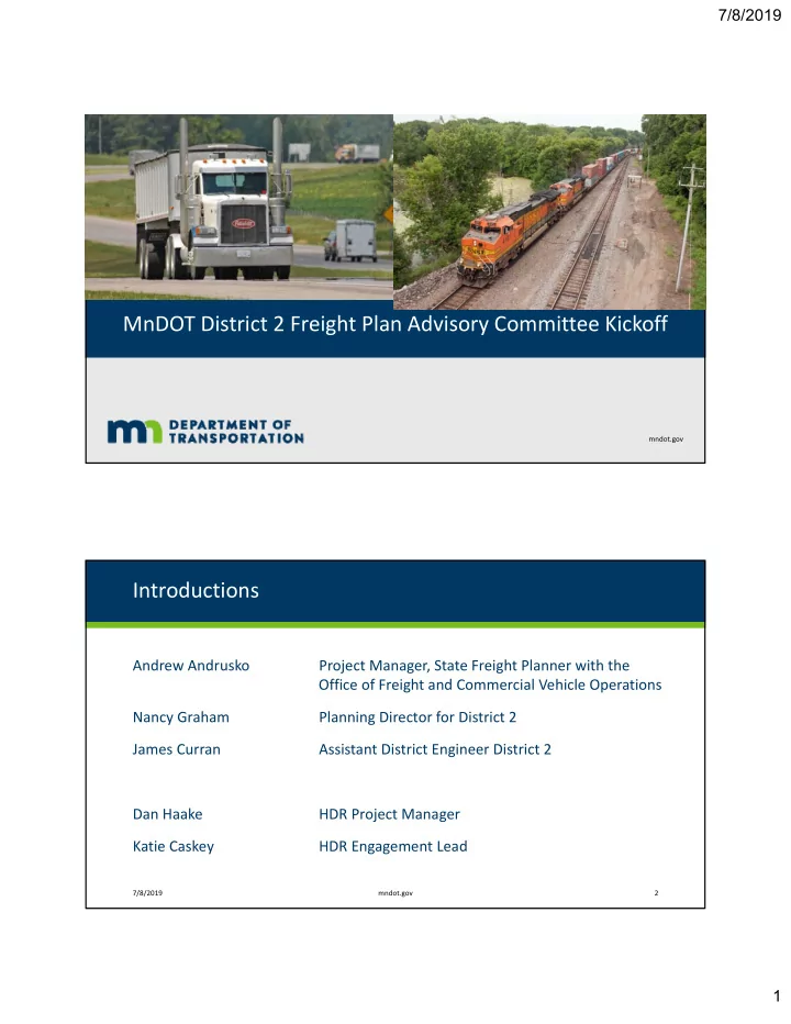 mndot district 2 freight plan advisory committee kickoff