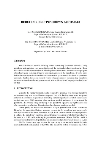 REDUCING DEEP PUSHDOWN AUTOMATA  ek K   Ing. Zbyn  RIVKA, Doctoral Degree Programme (2)  Dept.