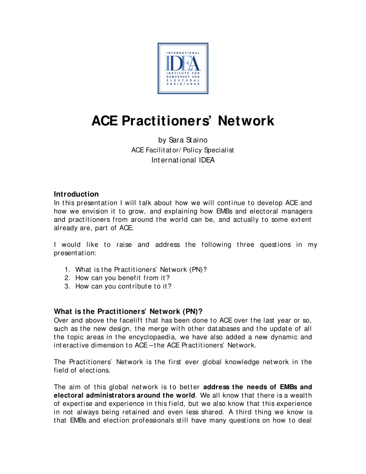 ace practitioners network by s ara s taino ace