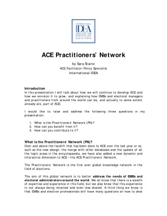 ACE Practitioners Network  by S  ara S  taino  ACE Facilitator/ Policy S  pecialist