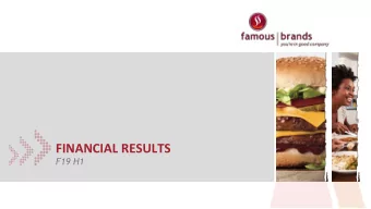 FINANCIAL RESULTS  F19 H1  AGENDA  01  02  03  Key Metrics  Progress on  Financial results  F19 H1