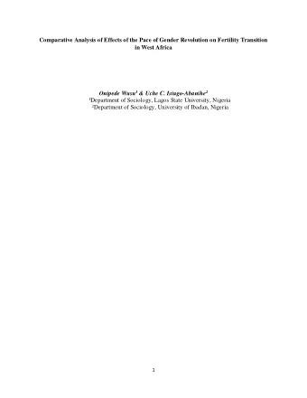 Comparative Analysis of Effects of the Pace of Gender Revolution on Fertility Transition  in West