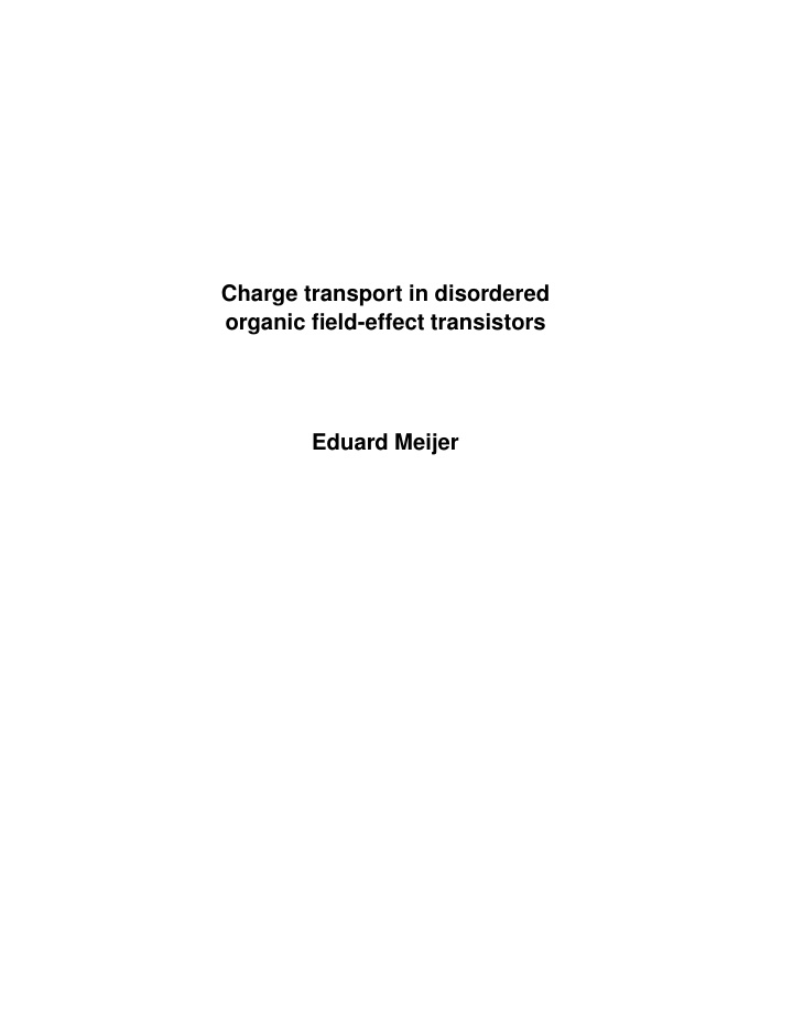 charge transport in disordered organic field effect