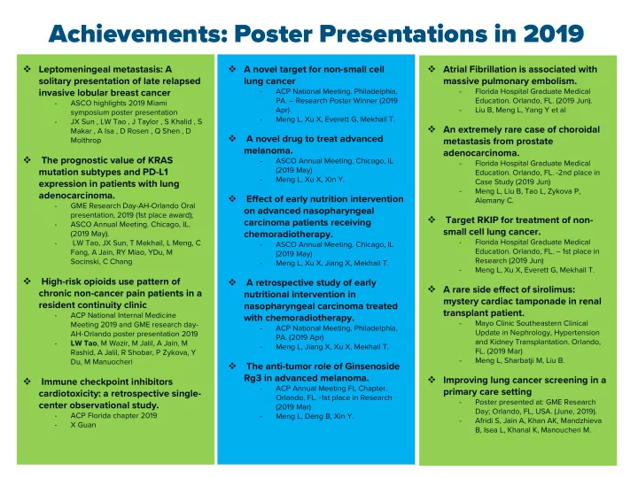 achievements poster presentations in 2019