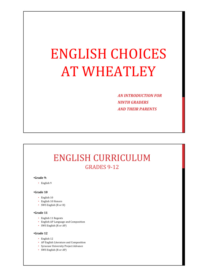english choices at wheatley