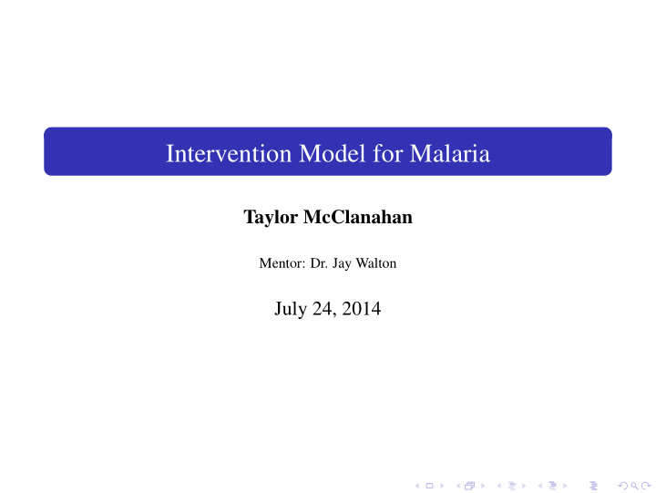 intervention model for malaria