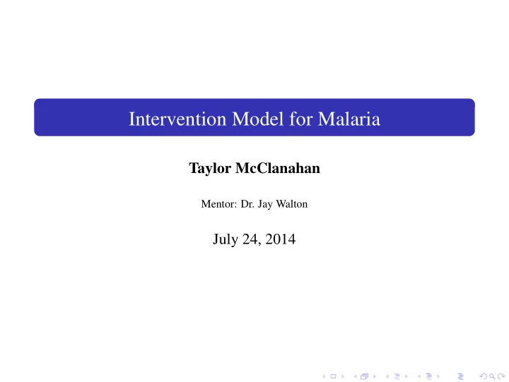 intervention model for malaria