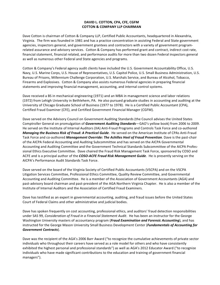 david l cotton cpa cfe cgfm cotton amp company llp