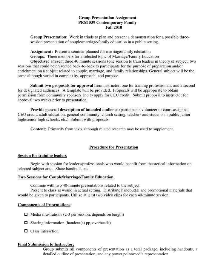 group presentation assignment prm 539 contemporary family
