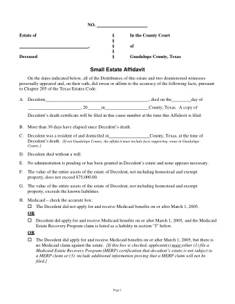 Small Estate Affidavit  On the dates indicated below, all of the Distributees of this estate and