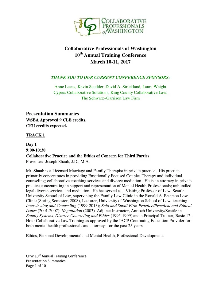 collaborative professionals of washington 10 th annual