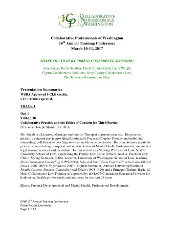 Collaborative Professionals of Washington 10 th Annual Training Conference  March 10-11, 2017