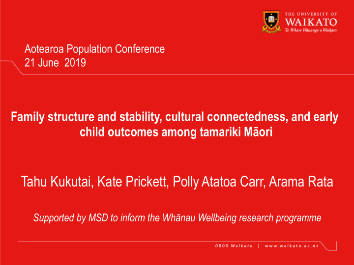 child outcomes among tamariki m ori tahu kukutai kate