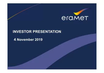 INVESTOR PRESENTATION 4 November 2019  Disclaimer  This presentation does not constitute an offer