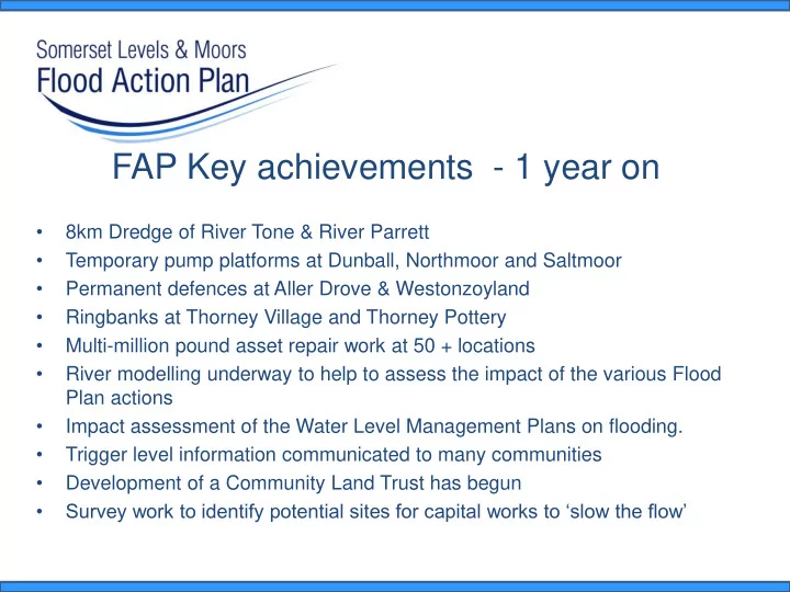fap key achievements 1 year on