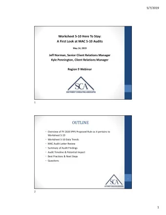 OUTLINE  Overview of FY 2020 IPPS Proposed Rule as it pertains to  Worksheet S-10  Worksheet