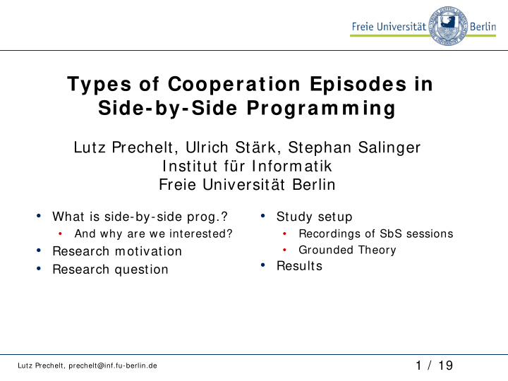 types of cooperation episodes in side by side program m