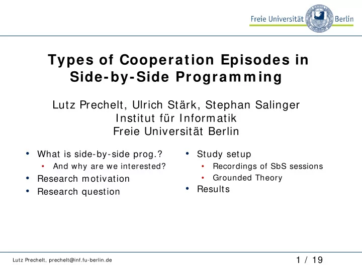 types of cooperation episodes in side by side program m