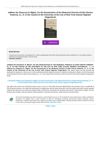 Address by Chauncey B. Ripley: On the Presentation of the Memorial Portrait of John Norton  Address