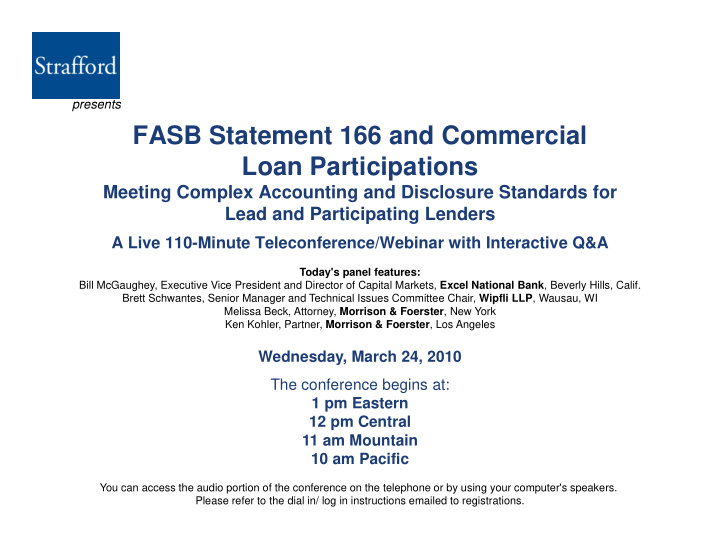 fasb statement 166 and commercial loan participations