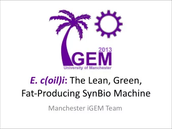 E.  c(oil)i :   The  Lean,  Green,     Fat-Producing  SynBio  Machine