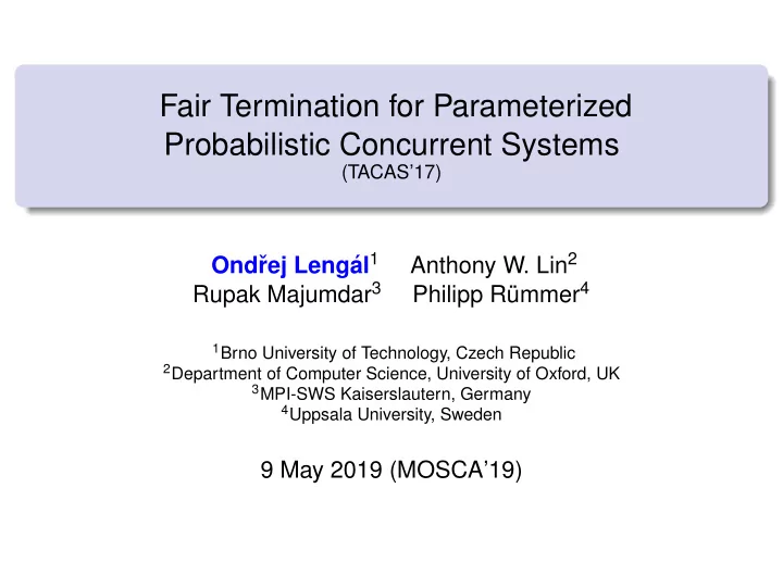 fair termination for parameterized probabilistic