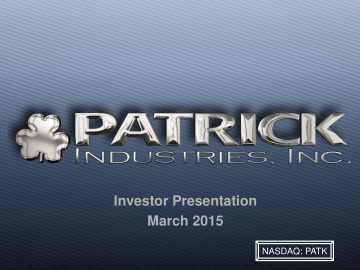 investor presentation march 2015