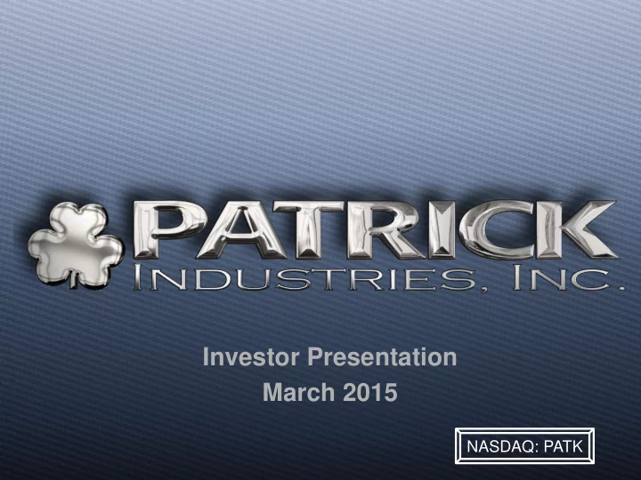 investor presentation march 2015