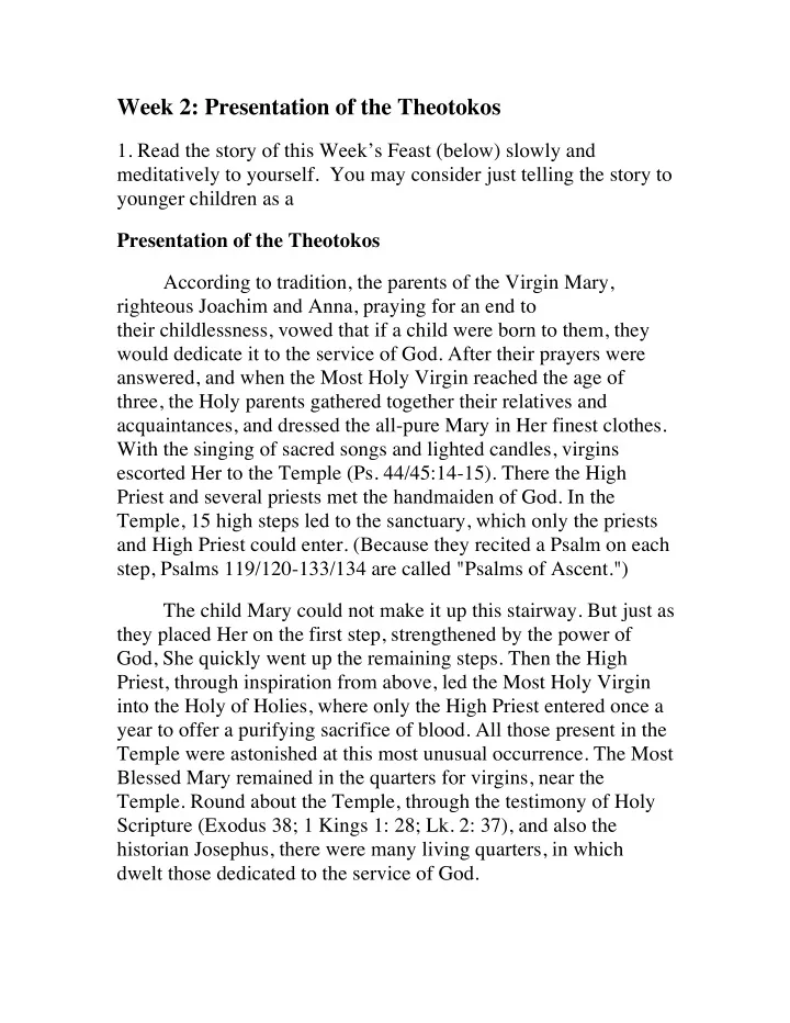 week 2 presentation of the theotokos
