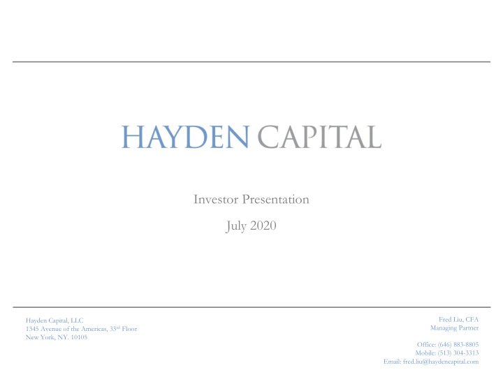 investor presentation july 2020