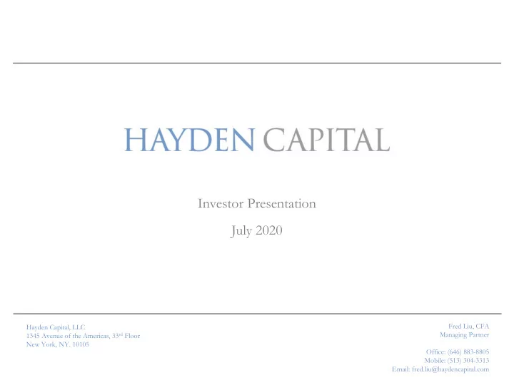 investor presentation july 2020