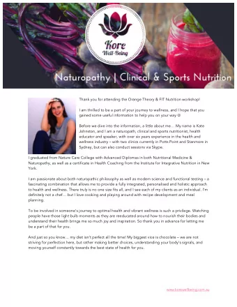 Thank you for attending the Orange Theory &amp; FIT Nutrition workshop!   I am