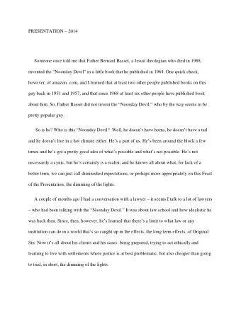 PRESENTATION  2014  Someone once told me that Father Bernard Basset, a Jesuit theologian who